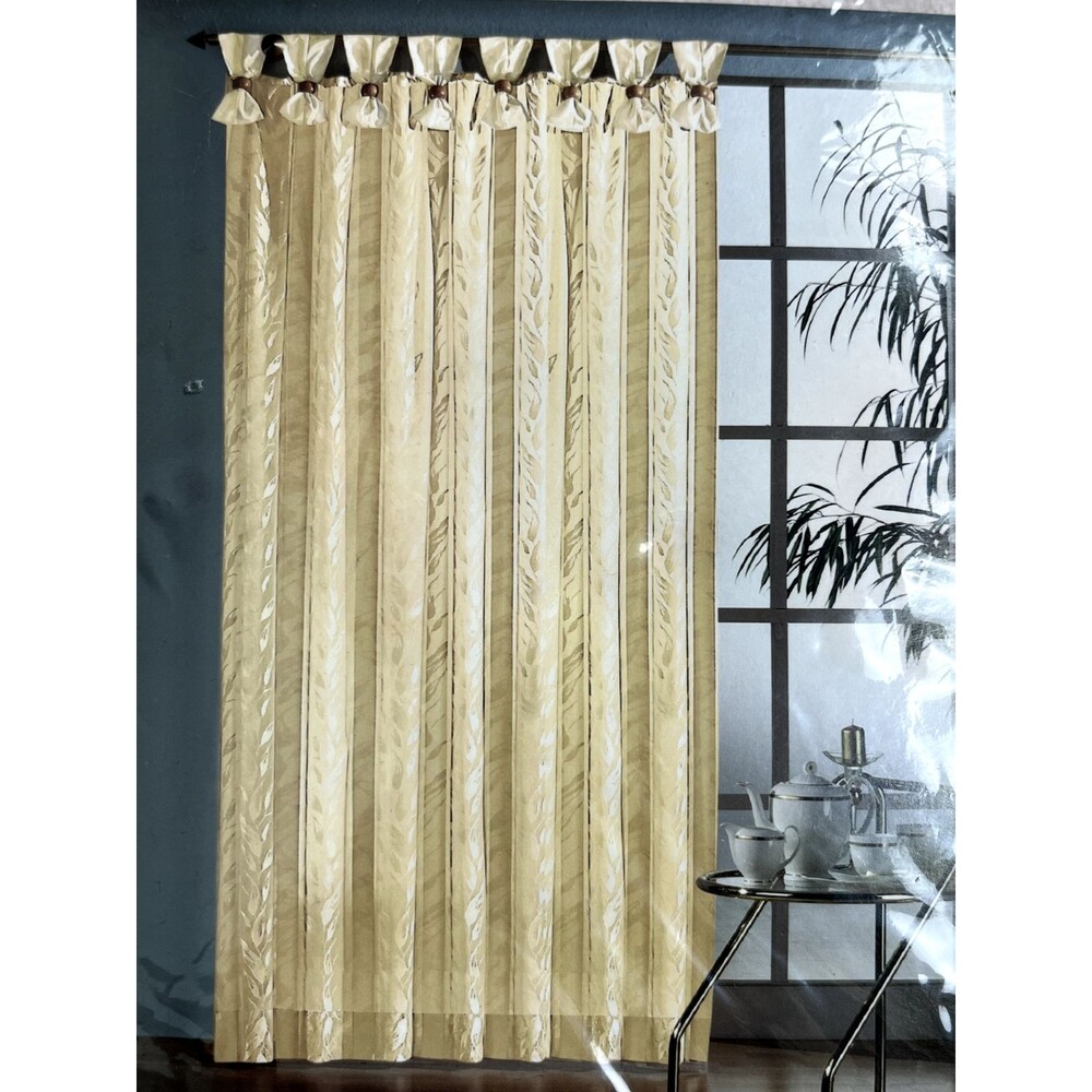 1PC NOS Delia Lace Curtains ECRU Tab Top Chunky Wooden Bead 56x84